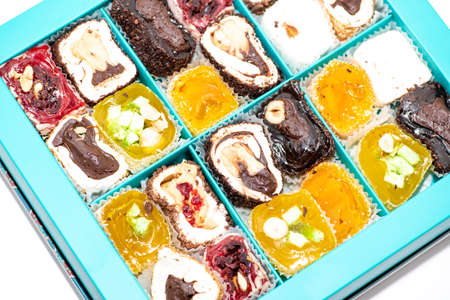 Oriental Sweets. Traditional Turkish Delight Close-up.の写真素材