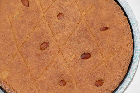 Almond basbousa tray with sweet honey syrupの写真素材