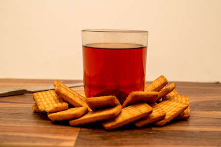 A cup of tea with biscuits for breakfast