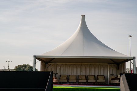A view of the roof of a circus tent in the summer.の写真素材