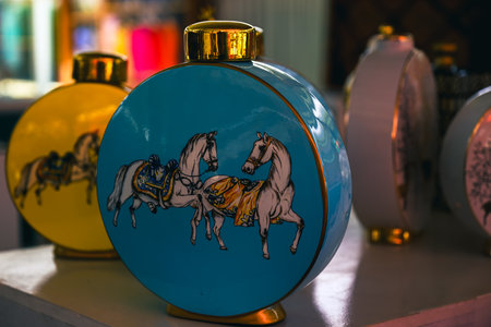 Ceramic vase with horses in the interior of the storeの写真素材