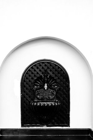 Thai style door in the temple, Thailand. Black and white.の写真素材