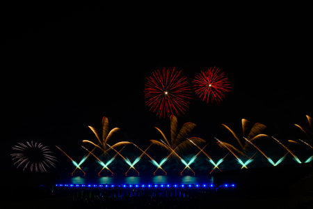 Colorful fireworks display for celebration Happy New Yearの写真素材