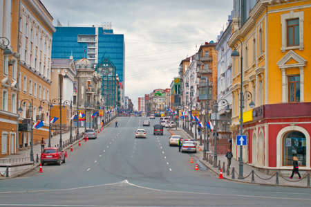 old fashioned main street of vladivostok cityのeditorial素材