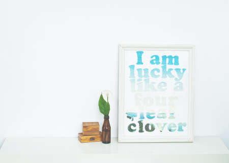 Motivating grunge wooden poster quote i am luckylike a four leaf cloverの写真素材