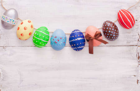 easter eggs decoration on wooden backgroundの写真素材