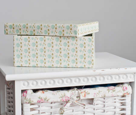 Light box on the white bedside tableの写真素材