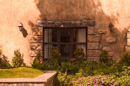 picturesque window in the old castle with cute little lanternsのeditorial素材