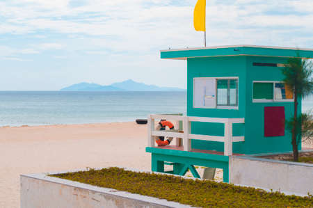 lifeguard hut in deserted summer sand beach