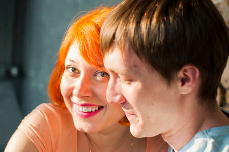 happy family couple man and woman are enjoing each otherの写真素材