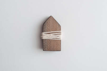 Wooden house layout. Recyclable materials. Eco friendly decor mockup
