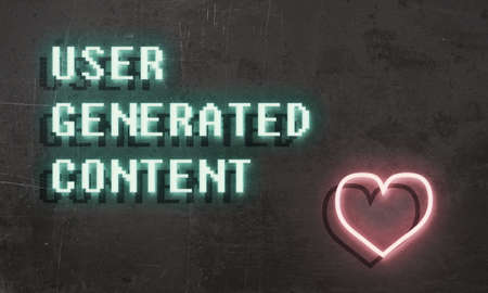 User generated content neon sign on grey concrete wall