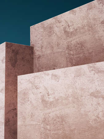 Pink concrete wall with grunge texture in muted tones on blue sky backgroundの写真素材