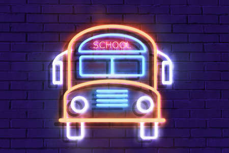 School bus neon sign.Back to schoolの写真素材