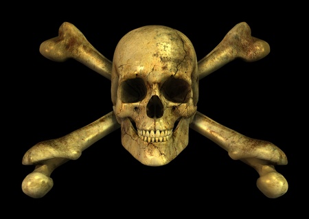 3D render of a grungy skull and crossbones.の写真素材