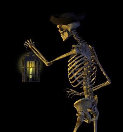 Skeleton Pirate with Lantern - 3D renderの写真素材