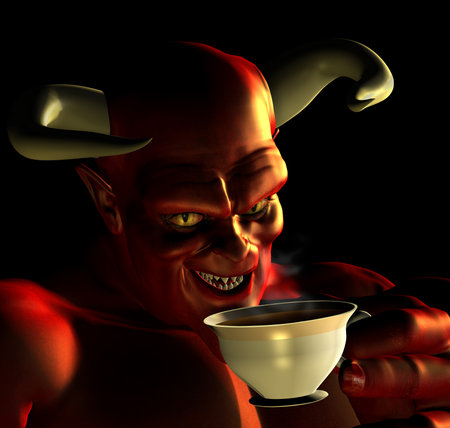 Devil drinking tea - 3D render.