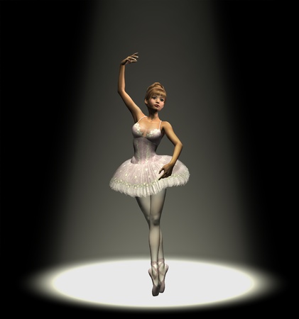 3D render of a ballerina dancing under a spotlight.の写真素材