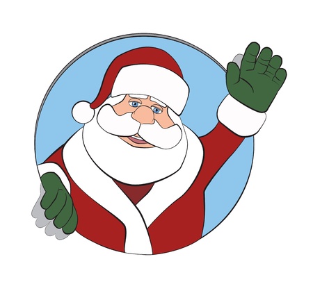 A smiling Santa looks out a circle and offers a friendly greeting のイラスト素材