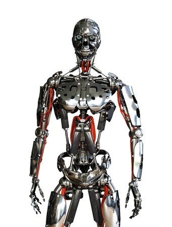 A chrome robot stands ready to do your bidding - 3D render の写真素材