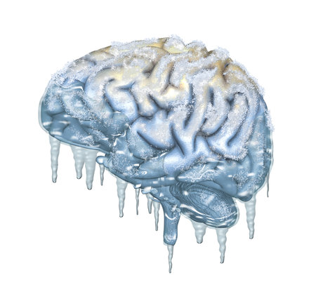 A frozen brain dripping with icicles - 3d render with digital painting.の写真素材