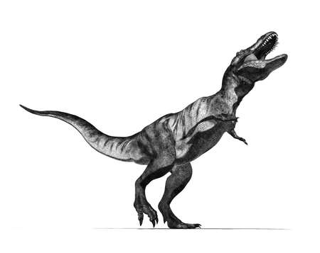 A terrifying t-rex dinosaur - 3d render, special shaders were used to create the appearance of a pencil drawing.の写真素材