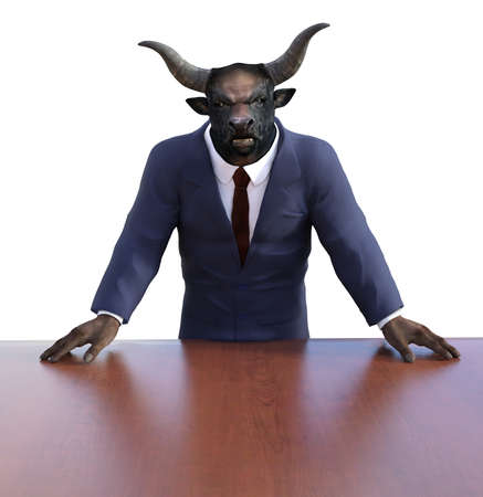 A corporate boss with a bull's head - 3d render with digital painting.の写真素材