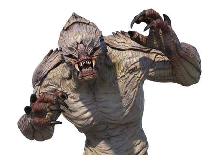 An aggressive alien monster ready to attack - 3D render.の写真素材