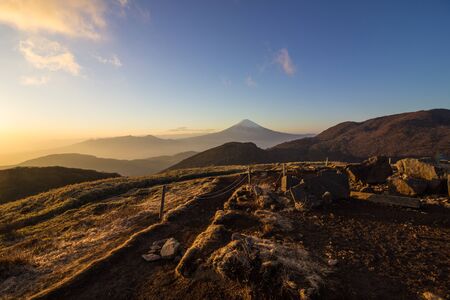 View on Mountain Fuji at sunset in Decemberの写真素材