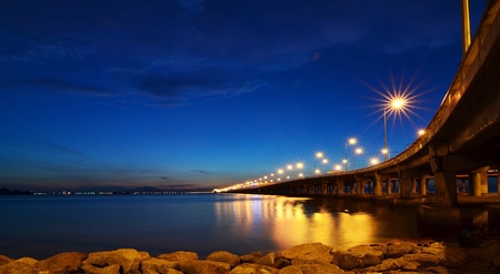 Dawn under bridgeの写真素材