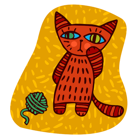orange cat and a ballのイラスト素材