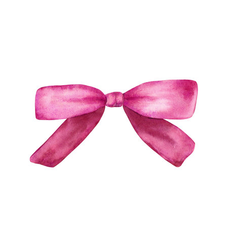 The pink bow. Watercolor hand painted illustration. Isolated element on a white background. For design, greeting cards, invitations.の写真素材