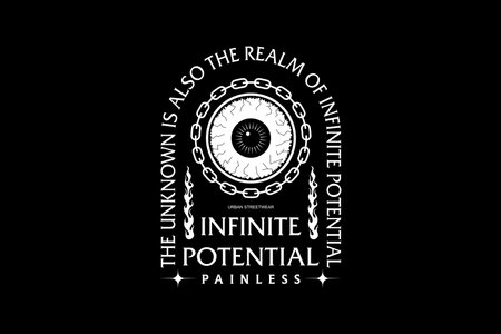 streetwear Aesthetic quotes design inspiration templates Vector illustration of eye with chain and text on black background. Template for logo, label, emblem.のイラスト素材