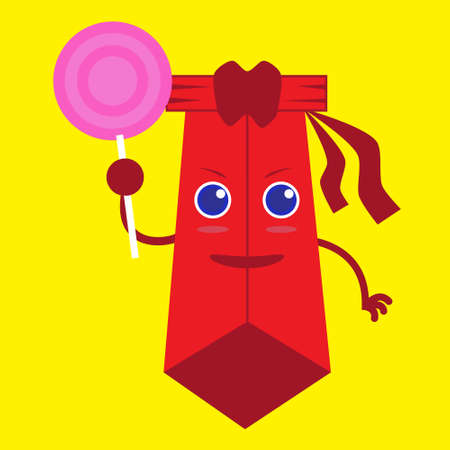 vector graphic illustration of a red tie character carrying candy. can be used for children or schools and other products.のイラスト素材