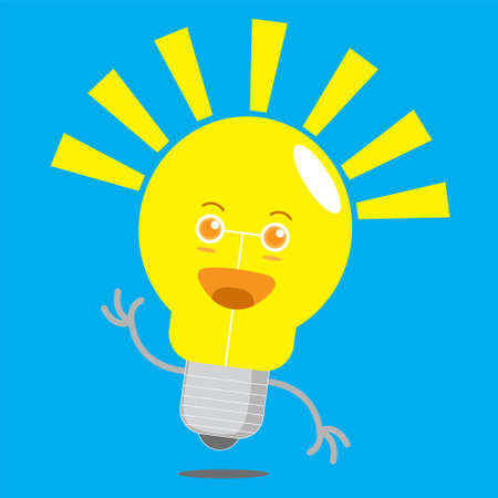 design illustration of a light bulb smiling with its expressionのイラスト素材