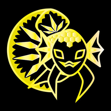 graphic vector illustration of a yellow betta fish in line art style.のイラスト素材