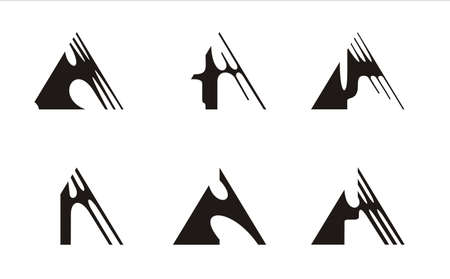 six logos constructed on the basis of the triangle, black and whiteのイラスト素材