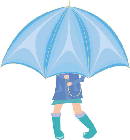 little Girl standing under an umbrella in rubber bootsのイラスト素材