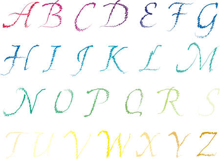 colorful alphabet letters are drawn by hand by a single lineのイラスト素材