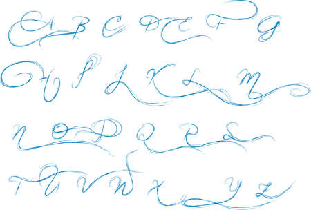 colorful alphabet letters are drawn by hand by a single lineのイラスト素材