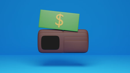 3d illustration wallet open money dollar sign pay buyの写真素材