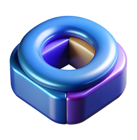 3d render of blue and purple hexagon isolated on white backgroundの素材