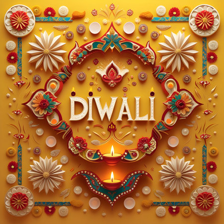 Diwali diya, Indian festival of lights celebration greeting cardの素材