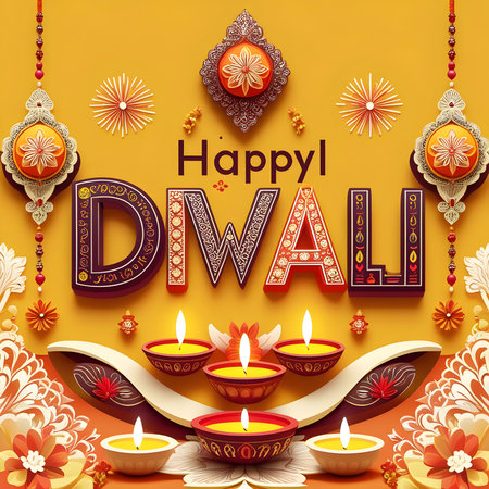 Happy Diwali festival of lights background with diya. Vector illustrationの素材