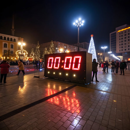 New Year's Eve in Moscow. The clock shows the passage of timeの素材