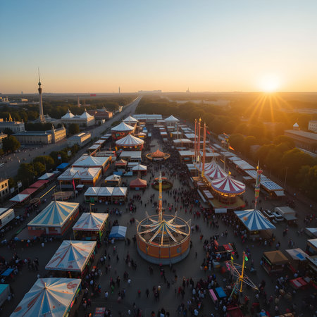 Aerial view of the fairground at the oktoberfest in munichの素材
