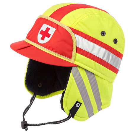 Red and yellow firefighter helmet isolated on white background with clipping path.の素材