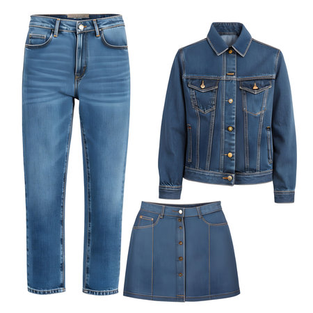 Jeans and skirt isolated on white background. Clipping path included.の素材