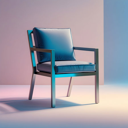 Blue armchair in modern interior. 3D render. Minimalism concept.の素材