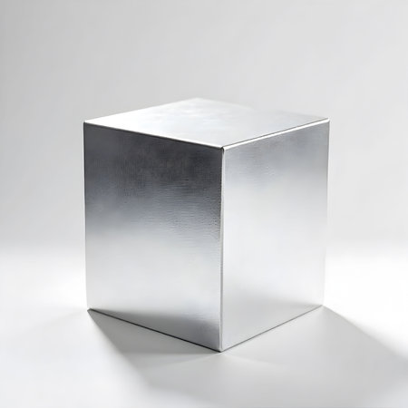 Silver box on a white background. 3d rendering. Vertical.の素材